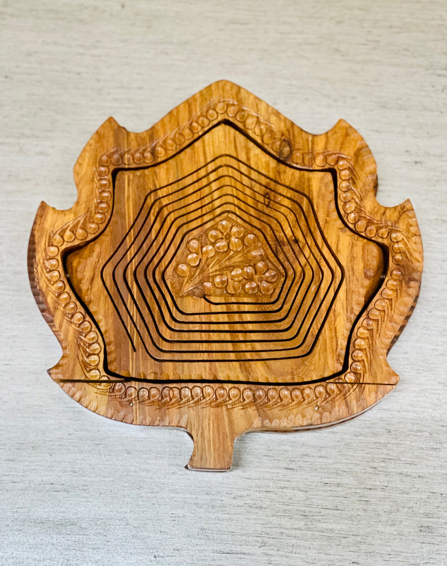 Handmade 8”, wooden, collapsible Leaf shaped basket