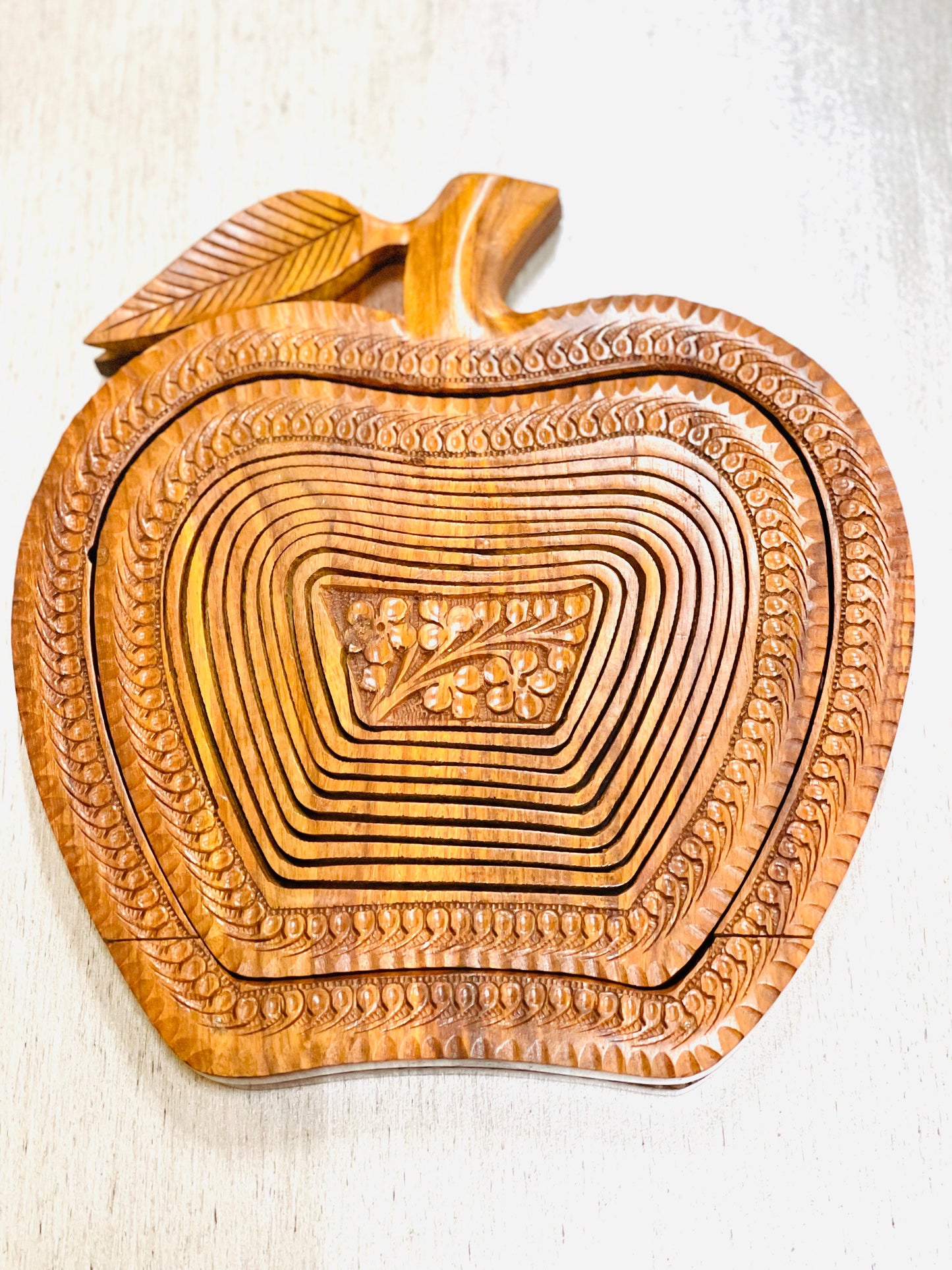 Handcrafted 10”, wooden, collapsible apple basket