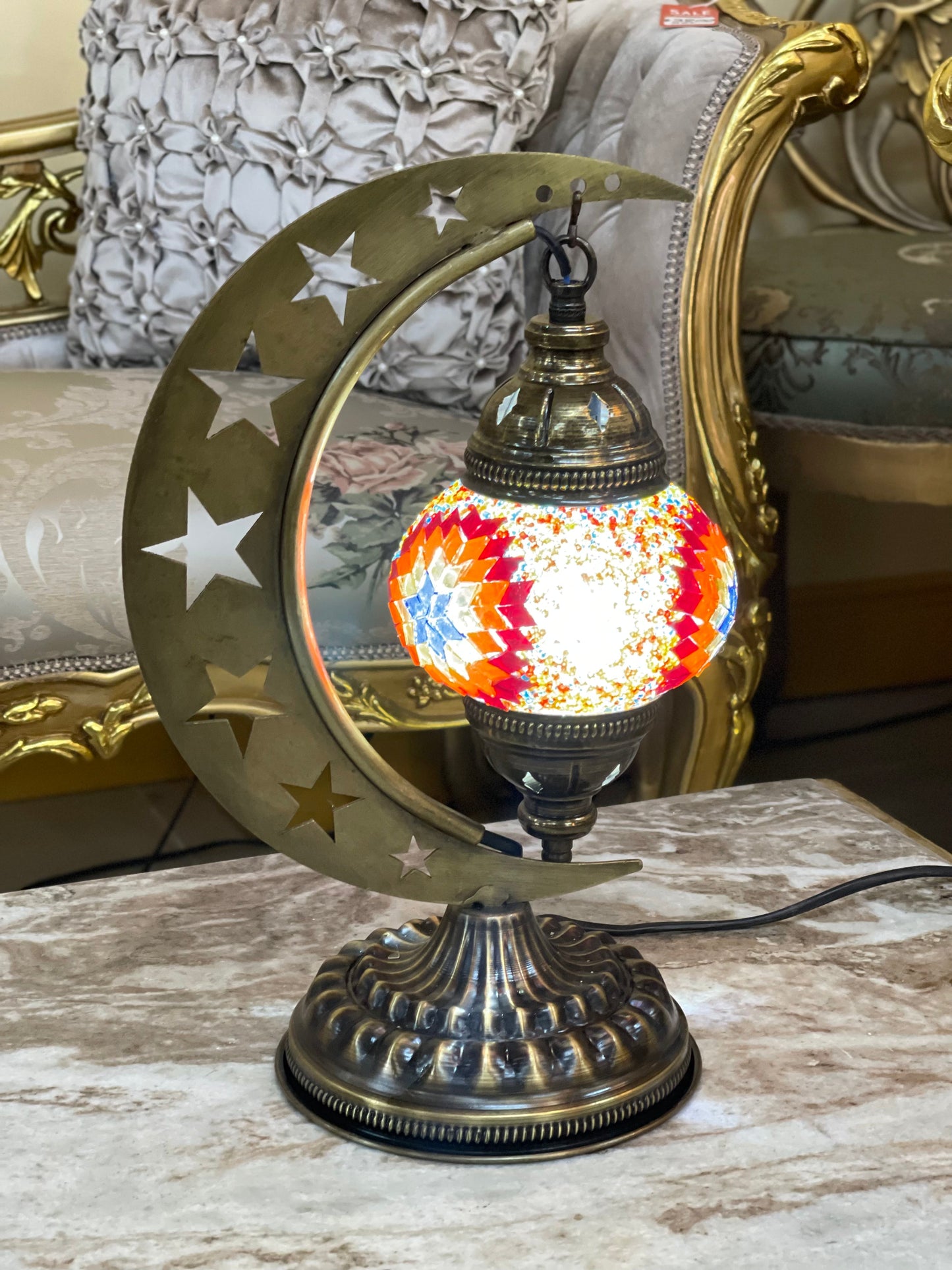 8 Colors | Turkish mosaic crescent Star shaped table lamp.